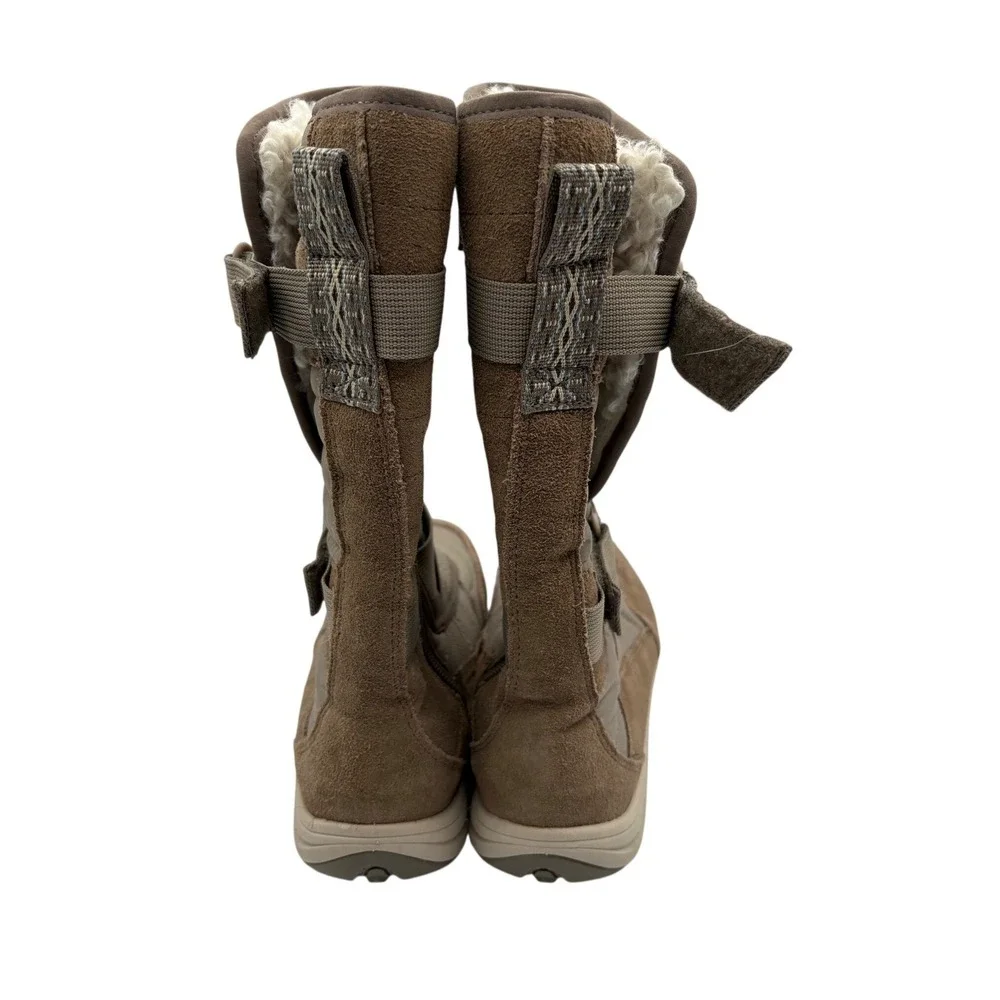 Merrell Snow Boots Womens 8 Tan Excellent Waterproof Quilted Suede Puffer Zip